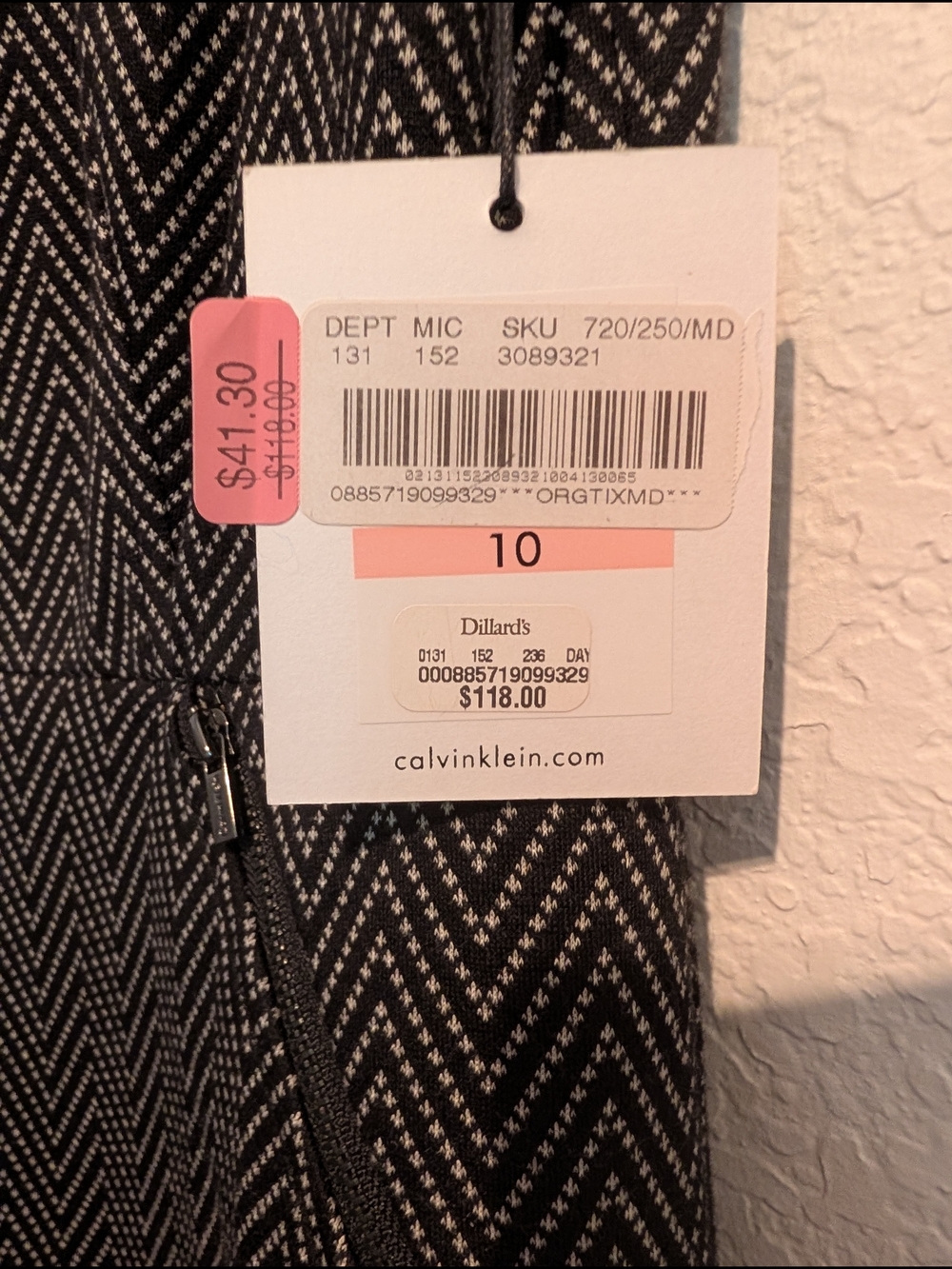 Calvin Klein NWT Black and White Chevron Midi Dress Size 10 Zippered Pockets - Picture 4 of 6
